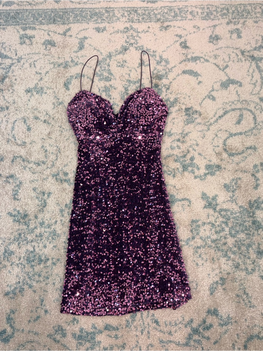 Sequin Spaghetti-Strap Mini Dress in Purple